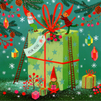 Mila Marquis "Weihnachtswichtel" Postkarte, Glitzer, Größe: 14x14cm