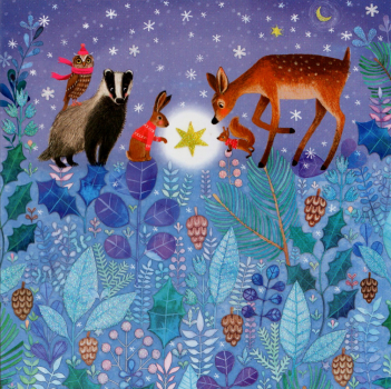 Mila Marquis "Tiere am Weihnachtsstern" Postkarte, Glitzer, Größe: 14x14cm