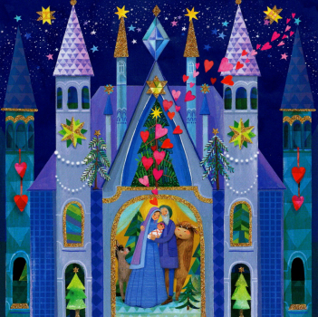 Mila Marquis "Familie von Nazareth" Weihnachten Postkarte, Glitzer, Größe: 14x14cm