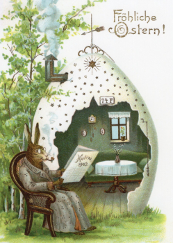 Kunstkarte „Fröhliche Ostern“ Grossvater Hase Postkarte, Größe: 10,5x14,8cm