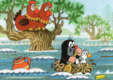 Zdeněk Miler "Maulwurf paddelt im Nest" Postkarte Größe: 10,5x15 cm