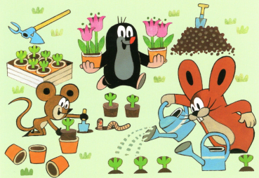 Zdeněk Miler "Gartenarbeit" Maulwurf Postkarte, Größe: 10,5x15 cm