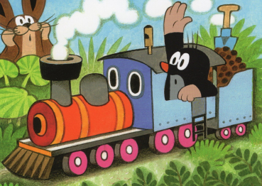 Zdeněk Miler "Maulwurf in Eisenbahn" Postkarte, Größe: 10,5x15 cm