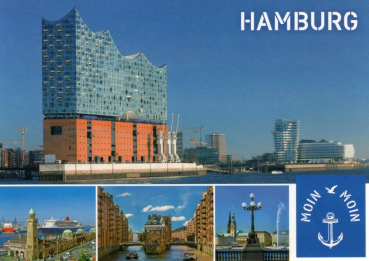 "Moin Moin Hamburg" Elbphilharmonie Postkarte, Größe: 10,5x15 cm