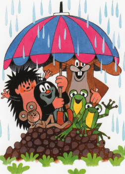 Zdeněk Miler "Freunde mit Regenschirm", Der kleine Maulwurf, Größe: 10,5x15 cm