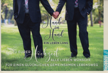 „Hand in Hand ein Leben lang“ Hochzeitskarte, schwul, gleichgeschlechtlich: Doppelkarte 12x17,2cm