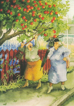 Inge Löök Nr. 11 "'Frauen schütteln Apfelbaum" Größe: 10,5x15 cm