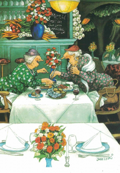 Inge Löök Nr. 32 "Frauen im Restaurant" Größe: 10,5x15 cm