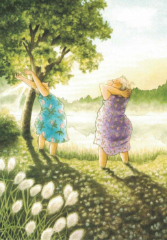 Inge Löök Nr. 63 "Frauen begrüßen die Sonne" Größe: 10,5x15 cm