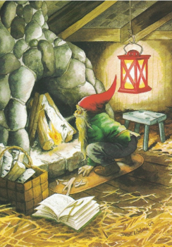 Inge Löök Nr. 226 "Zwerg macht Feuer im Kamin" Größe: 10,5x15 cm