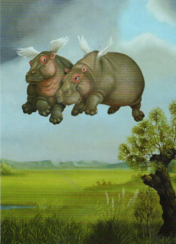 Inkognito Suzan Visser „Nilpferde im Anflug“ - Postkarte, Größe: 10,5x14,8cm
