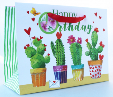 „Carola Pabst“: Geschenktüte Kaktus L/B/H 25x11x19cm