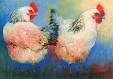 Loes Botman "Zwei Hennen" Postkarte, Größe: 10,5x15 cm