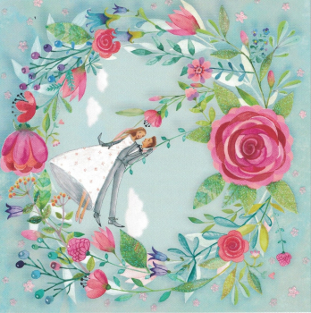 Mila Marquis "Brautpaar im Blumenring", Glitzer, Größe: 14x14cm