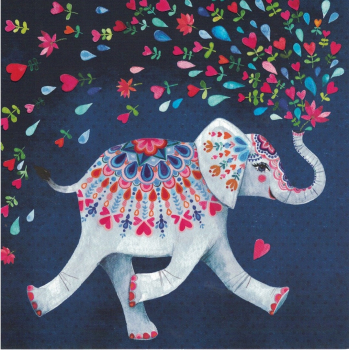 Mila Marquis "Elefant trompetet Herzen und Blumen" Postkarte Größe: 14x14cm