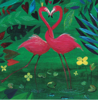 Mila Marquis "Flamingopaar" in Herzoptik, Glitzer, Größe: 14x14cm
