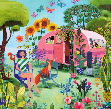 Mila Marquis  "Frau am Wohnwagen", Glitzer, Größe: 14x14cm