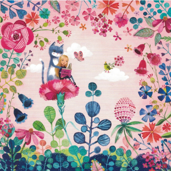 Mila Marquis "Frau und Katze lesen ein Buch", mit Blumen,  Glitzer, Größe: 14x14cm