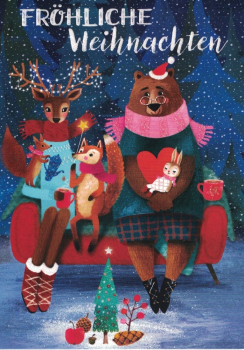 Mila Marquis  "Hirsch, Bär und Freunde in der Weihnachtszeit", Glitzer, Größe: 10,5x15cm