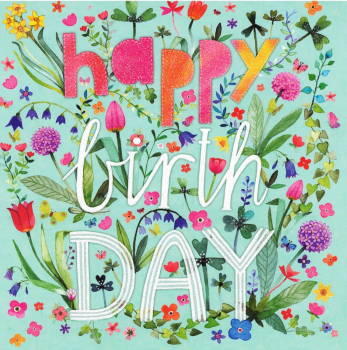 Mila Marquis  "Happy Birthday", Blumen, Glitzer, Größe: 14x14cm