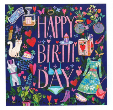 Mila Marquis  "Happy Birthday - Frauenaccessoires" Postkarte, mit Glitzer, Größe: 14x14cm