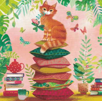 Mila Marquis  "Katze auf Kissenstapel", Glitzer,  Größe: 14x14cm