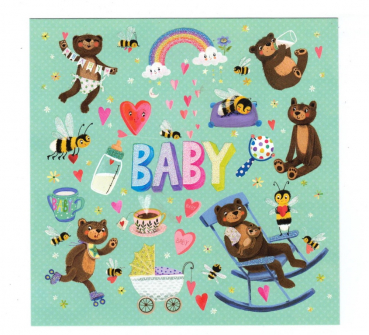 Mila Marquis  "Baby - Bären und Bienen" Postkarte, Glitzer, Größe: 14x14cm