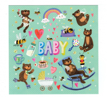 Mila Marquis  "Baby - Bären und Bienen" Postkarte, Glitzer, Größe: 14x14cm