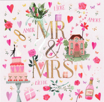Mila Marquis  "Mr & Mrs" Postkarte, mit Glitzer, Größe: 14x14cm
