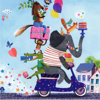 Mila Marquis: "Tiere auf Motorroller", Glitzer, Größe: 14x14cm