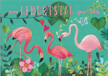 Mila Marquis „Zum Geburtstag für Dich - Flamingos“ , Postkarte, Größe: 10,5x14,8cm