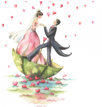 Nina Chen "Brautpaar im Regenschirm" Postkarte, keine Veredelung - Neutral Blanko, Größe: 14x14cm