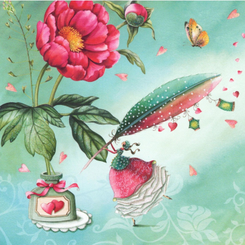 Nina Chen "Frau mit Feder" Postkarte Glitzer, Größe: 14x14cm