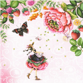 Nina Chen "Frau mit Schmetterling und Blüten" Postkarte Glitzer, Größe: 14x14cm