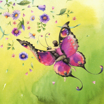 Nina Chen "Frau mit Schmetterling" Postkarte Glitzer, Größe: 14x14cm