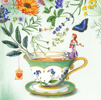Nina Chen "Frau mit Kaffeetasse" Postkarte Glitzer, Größe: 14x14cm