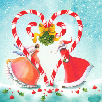 Nina Chen "Nikolaus und Engel" Postkarte Glitzer, Größe: 14x14cm