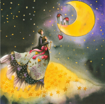 Nina Chen "Paar blickt auf Mond" Postkarte UV-Lack, Größe: 14x14cm