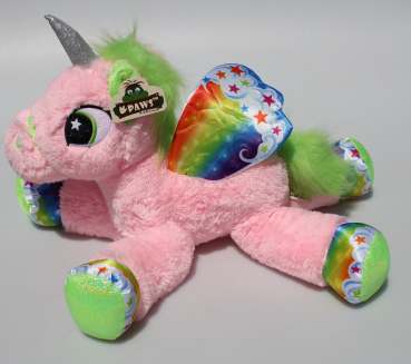 Dinotoys Pegasus „Unicorn“ flauschig, rosa: Plüsch Einhorn, liegend, Größe: 45 cm
