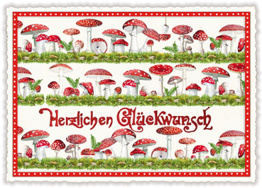Edition Tausendschön "Herzlichen Glückwunsch", mit Fliegenpilze  PK181 Größe: 10,5x15 cm