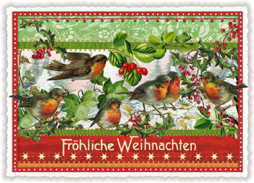 Edition Tausendschön "Fröhliche Weihnachten", mit Rotkehlchen,  PK278 Größe: 10,5x15 cm