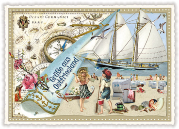 Edition Tausendschön "Grüße aus Ostfriesland" mit Segelschiff, PK30 Größe: 10,5x15 cm