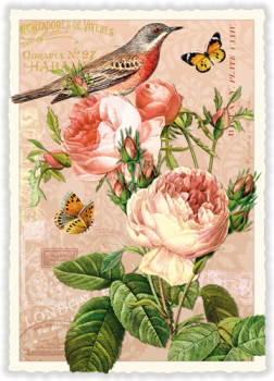 Edition Tausendschön "Vogel",  mit Rosen  PK408 Größe: 10,5x15 cm
