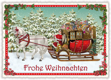 Edition Tausendschön "Frohe Weihnachten", mit Pferdeschlitten PK421 Größe: 10,5x15 cm