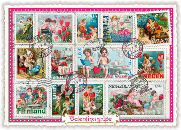 Edition Tausendschön "Valentinsgrüße", mit Briefmarken,  PK525 Größe: 10,5x15 cm