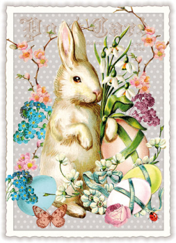 Edition Tausendschön  "Hase mit Blumen und Eier", Osterkarte, PK588 Größe: 10,5x15 cm