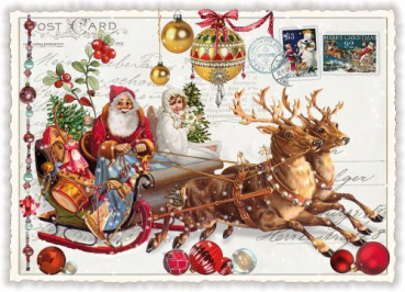 Edition Tausendschön "Christmas", Rentiere, Schlitten, Weihnachtsmann, PK615 Größe: 10,5x15 cm