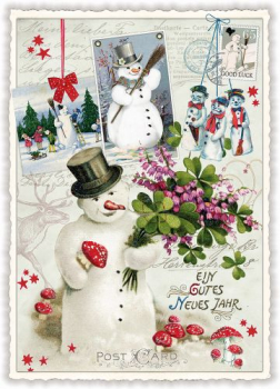 Tausendschön Neujahrskarte mit Schneemann