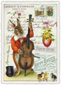 Edition Tausendschön "Fröhliche Ostern, Hase mit Cello" PK685 Größe: 10,5x15 cm