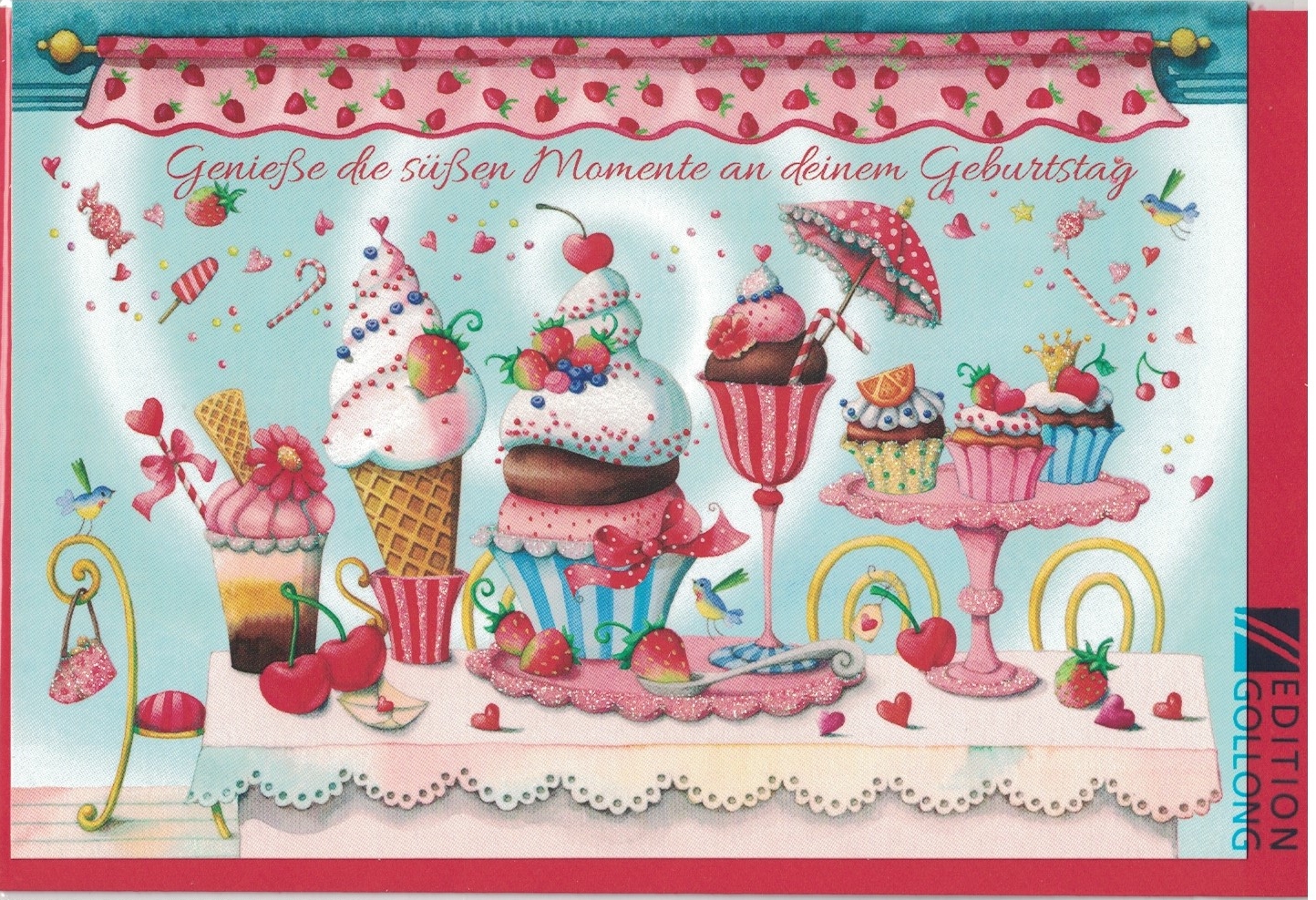 Edition Gollong Nina Chen Doppelkarte Kuchen Und Eis Glitzer Gr 17x12cm